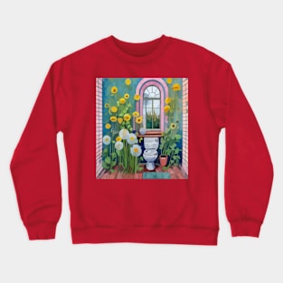 watercolor flowers growing in bathroom Crewneck Sweatshirt